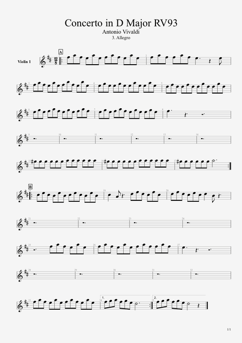 Concert for Guitar & Orchestra RV 93 III. Allegro Antonio Vivaldi guitar pro tab ViolinI Guitarra y orquesta mysongbook